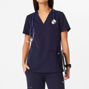 FIGS Casma Three Pocket Scrub Top Dark Blue Size XS